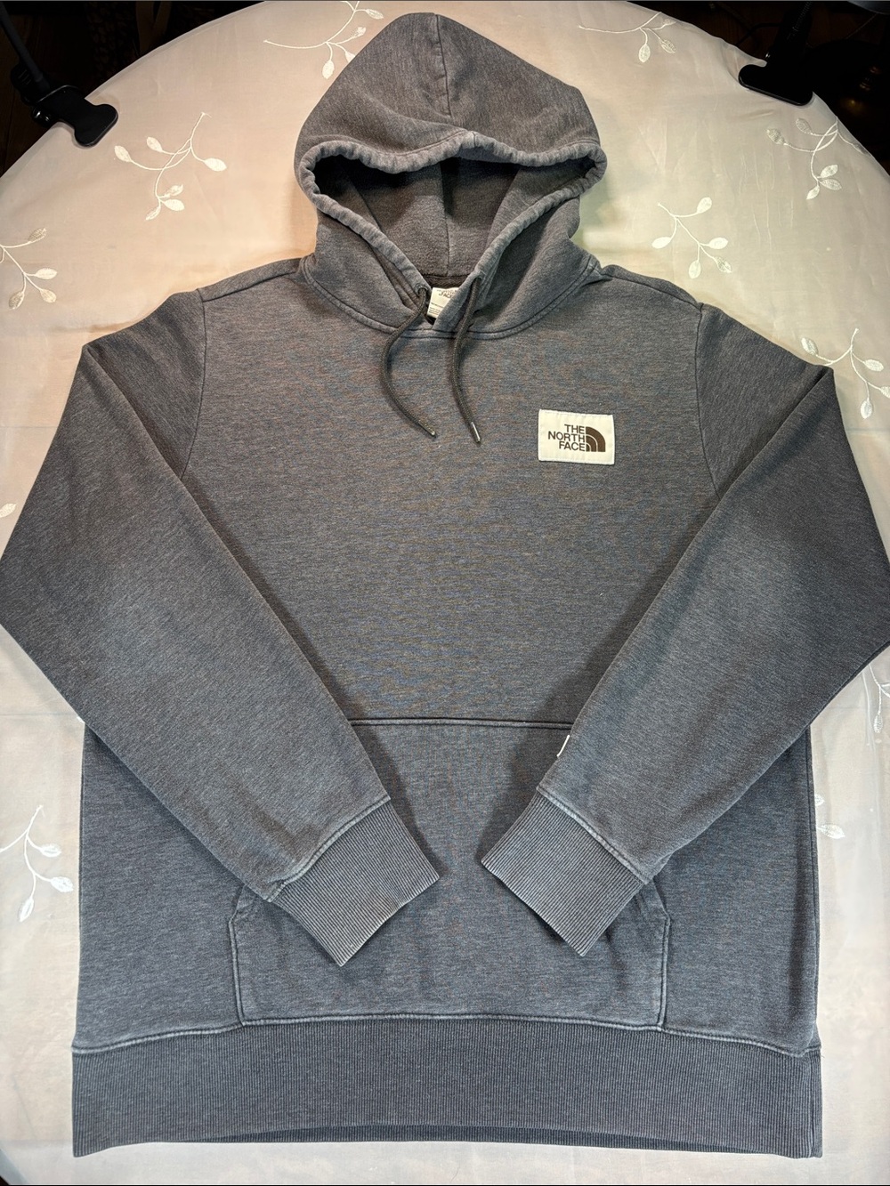 The North Face Men's Heather Gray Pullover Hoodie Brown Logo XL Heritage Patch